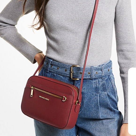 MICHAEL KORS 
Large East West  Saffiano Leather Crossbody Bag DARK CHERRY🍒COLOR - Picture 3 of 16